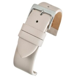 A cream calf watch strap with a silver buckle.