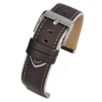 A BROWN/CREAM TRIM STRAP (S) - W181/18 watch strap with a silver buckle.