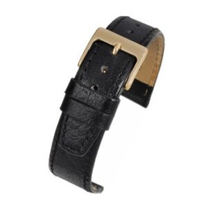 A BLACK BUFFALO STITCHED (G) - W301/8 leather watch strap with a gold buckle.
