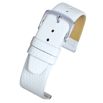 A WHITE LIZARD GRAIN STRAP (S) - W408/12 with a silver buckle.