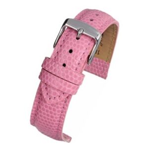 A PINK LIZARD GRAIN strap (S) with a silver buckle.