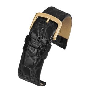 A BLACK CROCODILE GRAIN STRAP (G) - W500/8 watch strap with a gold buckle.