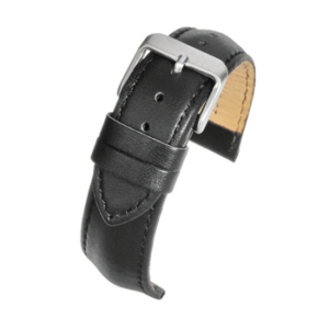 A BLACK PADDED CALF (S) - W584S/16 leather watch strap with a silver buckle.