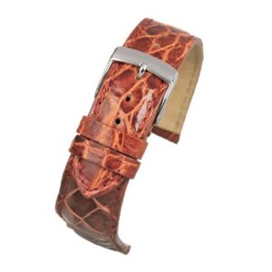 A TAN ITALIAN GENUINE CROCODILE (S) - W671/18 watch strap with a silver buckle.