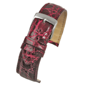 An DARK RED ITALIAN GENUINE CROCODILE (S) - W672/18 watch strap with a silver buckle.