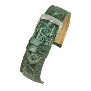 A green EMERALD ITALIAN GENUINE CROCODILE watch strap with a silver buckle.