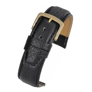 A BLACK VEGETABLE LEATHER (G) - W900/8 watch strap with a gold buckle.