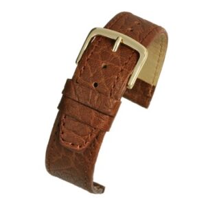 A HONEY VEGETABLE LEATHER (G) - W906/8 watch strap with a gold buckle.