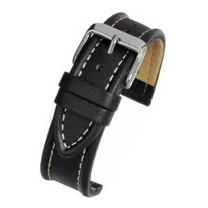 A BLACK - WHITE STITCH (S) - W936/12 leather watch strap with white stitching.