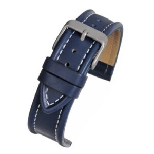 A R BLUE - WHITE STITCH (S) - W939/12 leather watch strap with a silver buckle.