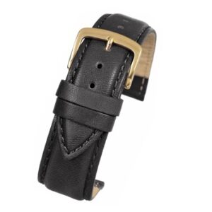 A BLACK ANTI ALLERGY (G) - WA100/8 leather watch strap with a gold buckle.