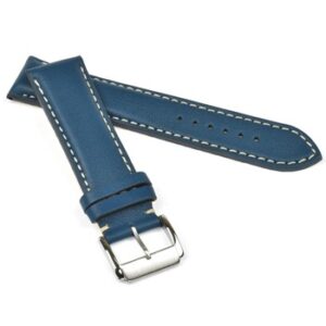 A BLUE PREMIUM PADDED TO FIT BRTLING WB11-20/18 leather watch strap with white stitching.