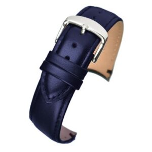 A NAVY PREM LTHR WITH CURVE END WCV103/18 watch strap with a silver buckle.