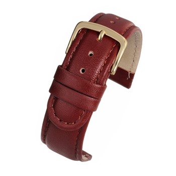 A burgundy LIGHT BROWN ANTI ALLERGY LINED PADDED watch strap with a gold buckle.