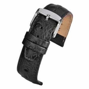 A BLACK CALF OSTRICH GRAIN (S) - WH1010/12 leather watch strap with a buckle.