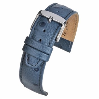 A BLUE CALF OSTRICH GRAIN (S) - WH1013/12 leather watch strap with a silver buckle.