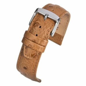 A TAN CALF OSTRICH GRAIN (S) - WH101/8 watch strap with a silver buckle.