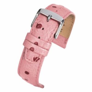 A HIGH GRADE PINK OSTRICH (S) - WH109/12 leather watch strap with a silver buckle.