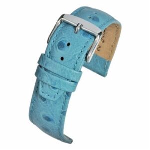 A LIGHT BLUE CALF OSTRICH GRAIN (S) - WH1113/12 watch strap with a silver buckle.