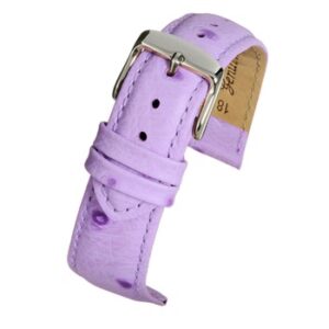A HIGH GRADE PURPLE OSTRICH (S) - WH112/12 leather watch strap with a silver buckle.