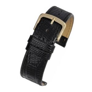 A BLACK LIZARD GRAIN HIGH GRADE (G) - WH400/8 watch strap with a gold buckle.
