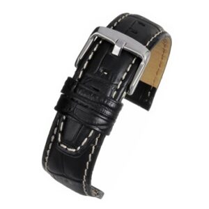 A BLACK SUPER ALLIGATOR GRAIN W/ NUBUCK (S) - WH600/18 leather watch strap with a silver buckle.