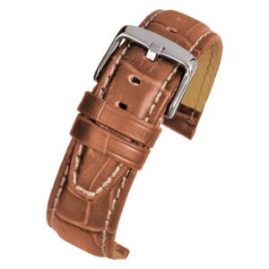 A TAN SUPER ALLIGATOR GRAIN W/ NUBUCK (S) - WH601/18 crocodile leather watch strap with a silver buckle.