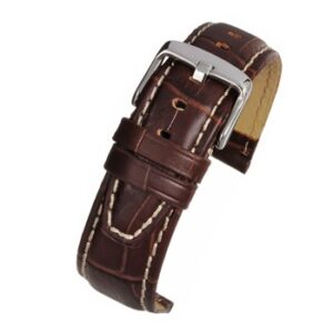 A BROWN SUPER ALLIGATOR GRAIN W/ NUBUCK (S) - WH605/18 crocodile leather watch strap with a white buckle.