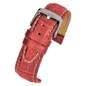 A RED SUPER ALLIGATOR GRAIN W/ NUBUCK (S) - WH607/18 watch strap with a silver buckle.