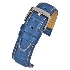 A ROYAL BLUE SUPER ALLIGATOR GRAIN WITH NUBUCK LINING (S) WH612/18 watch strap with a silver buckle.