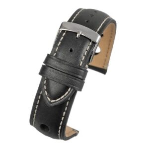 A BLACK RALLY STYLE (S) - WH620/18 leather watch strap with a white buckle.