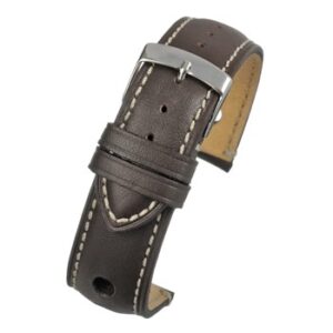 A BROWN RALLY STYLE (S) - WH625/18 leather watch strap with white stitching.