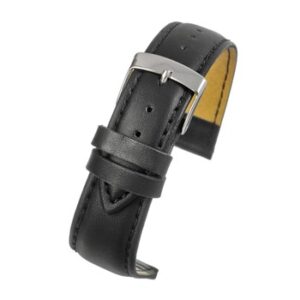 A BLACK IMITATION LEATHER (S) - WH630/12 watch strap with a silver buckle.