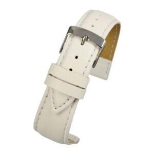 A WHITE IMITATION LEATHER (S) - WH634/12 watch strap with a metal buckle.