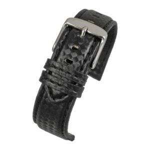 A BLACK CARBON W/ BLACK STITCH (S) - WH640/18 leather watch strap with a silver buckle.