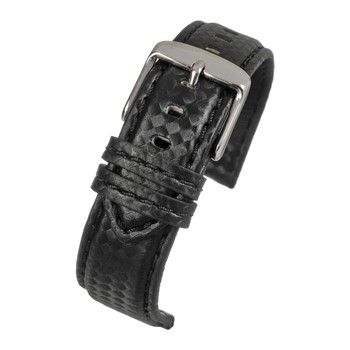 A BLACK CARBON W/ BLACK STITCH (S) - WH640/18 leather watch strap with a silver buckle.