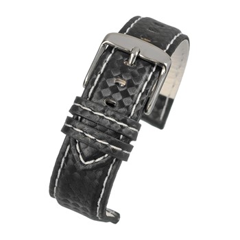 A BLACK CARBON W/ WHITE STITCH (S) - WH644/18 leather watch strap with a silver buckle.