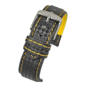 A BLACK CARBON W/ YELLOW STITCH (S) - WH649/18 watch strap.
