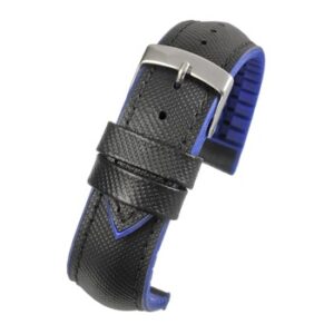 A black performance w/ blue stitch (S) - WH653/20 watch strap with a buckle.