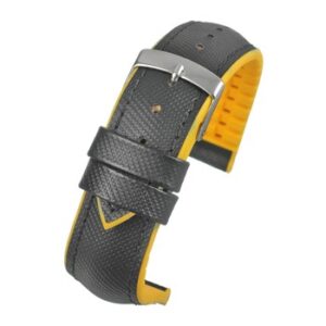 A BLACK PERFORMANCE W/ YELLOW STITCH (S) - WH659/20 watch strap with a buckle.
