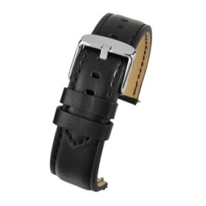 A BLACK WATER RESISTANT WITH QUICK RELEASE WH680Q/18 leather watch strap with a silver buckle.