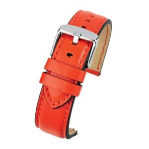 An ORANGE WATER RESISTANT WITH QUICK RELEASE WH689Q/18 leather watch strap with a silver buckle.
