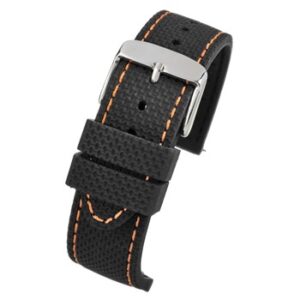 A BLACK SILICONE COPPER STITCHED WITH QUICK RELEASE WH691Q/20 watch strap with orange stitching.