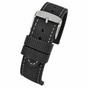 A BLACK SILICONE GREY STITCHED WITH QUICK RELEASE WH698Q/20 watch strap with a silver buckle.