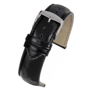 A BLACK GLOSS SUPERIOR GRADE (S) - WH700/18 leather watch strap with a silver buckle.