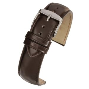A BROWN GLOSS SUPERIOR GRADE (S) - WH701/18 leather watch strap with a buckle.