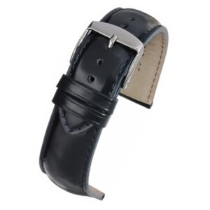 A black leather BLUE GLOSS SUPERIOR GRADE (S) - WH703/18 watch strap with a silver buckle.