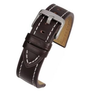 A BROWN HEAVY STITCH (S) - WH805/18 leather watch strap with white stitching.