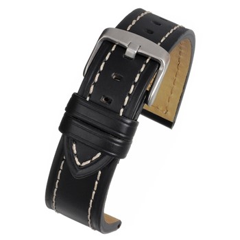 A BLACK HEAVY STITCH (S) - WH810/18 leather watch strap with white stitching.