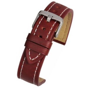 A red leather TAN HEAVY STITCH (S) - WH811/18 watch strap with white stitching.